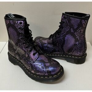 Dr. Martens 31027 Pascal Purple Snake Print Leather 8 Eye Ankle Boots Size 6M
